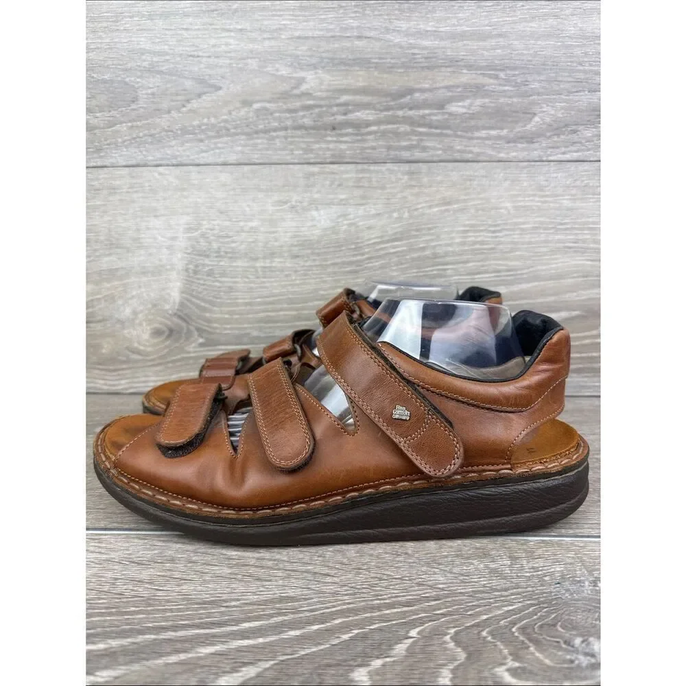 Finn Comfort Tunis Men’s Sz 11/EU 44 Brown Leather 3 Strap Hook & Loop Sandals